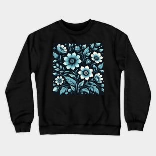 Blue Floral Illustration Crewneck Sweatshirt